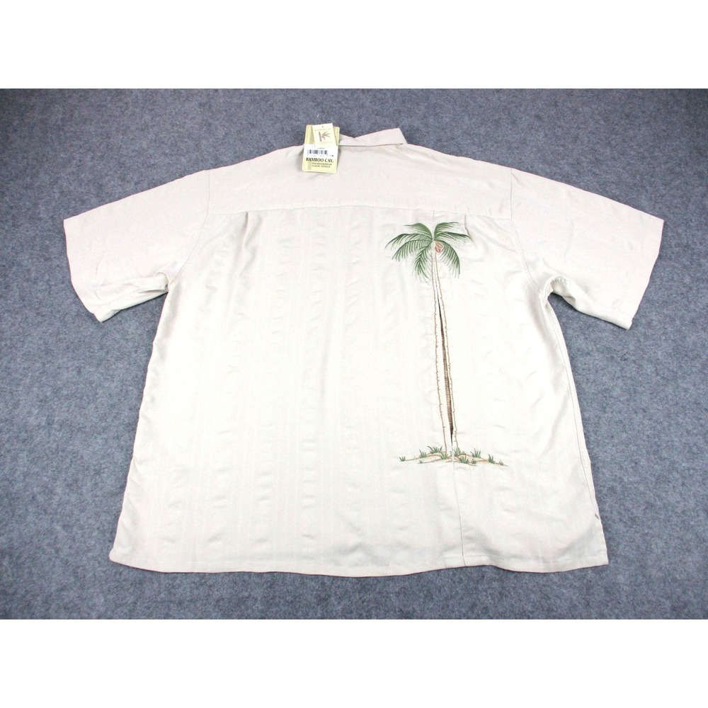 Bamboo Cay Shirt Men Extra Large Beige Button Up Embroidered Palm Trees Camp